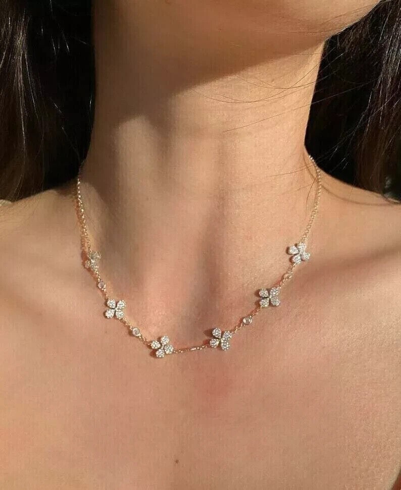 3.00 Ct Round Cut Simulated Diamond Star Tennis Necklace 14K Yellow Gold Plated