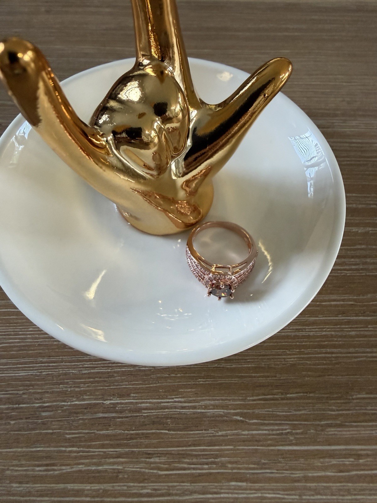 Rose Gold Plated Halo Ring Size 7 Round White CZ Prong Set Split Shank