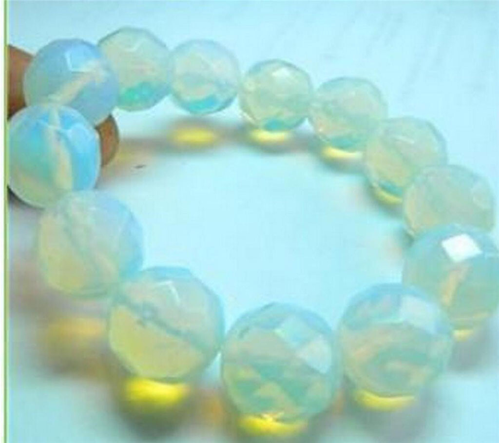 8/10/12/14mm Faceted Sri Lanka White Moonstone Round Gem Elastic Bracelet 7.5″