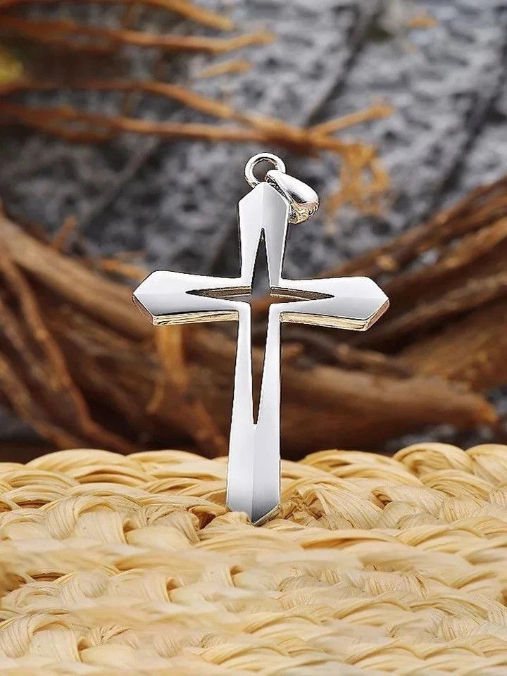 Stainless Steel Hollow Cross Pendant Necklace Men Christian Religious Jewelry