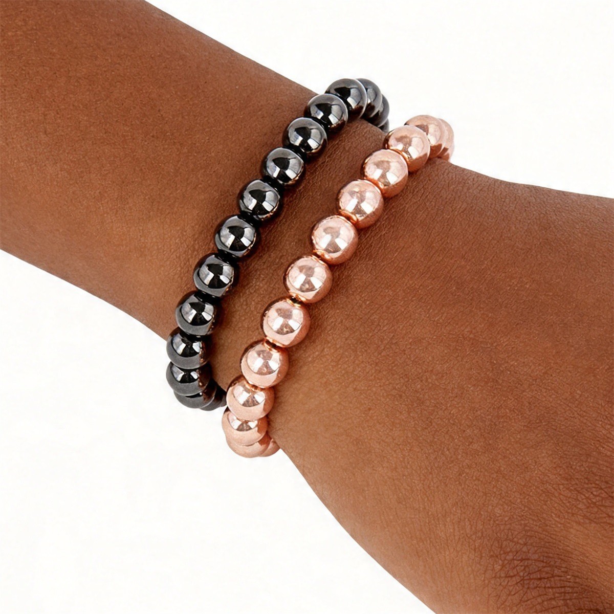 2Pcs 6mm Copper Hematite Bracelet Set Active Lifestyle Wellness Guardian Gift