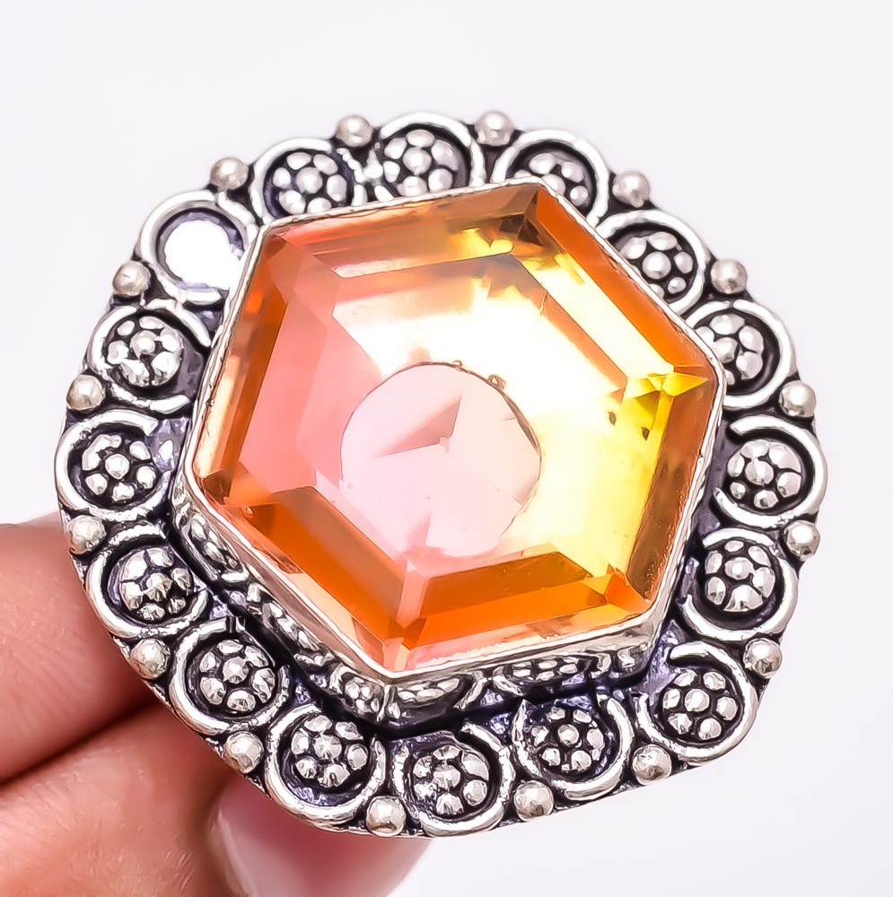 Bi-Color Tourmaline Gemstone 925 Silver Plated Jewelry Ring s.11.5 S2636
