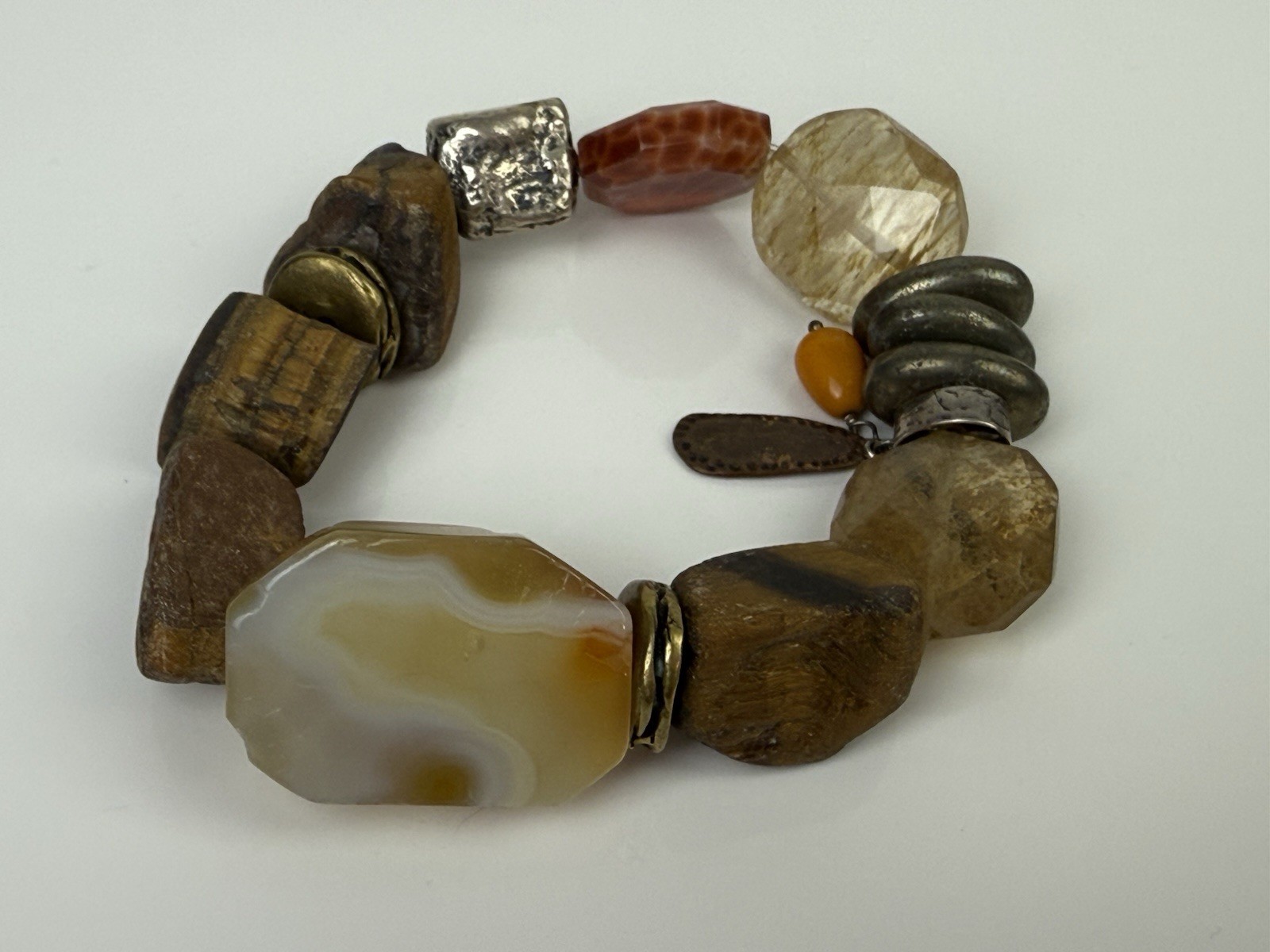 Silpada Sterling Silver Agate Tigers Eye Heat Wave Stretch Bracelet B2449