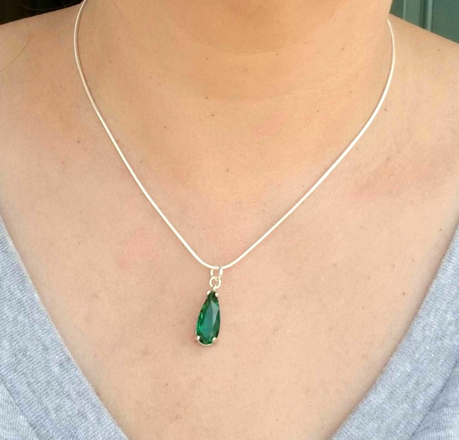 Sterling Silver Emerald Necklace, Australian Crystal Emerald Pendant Necklace