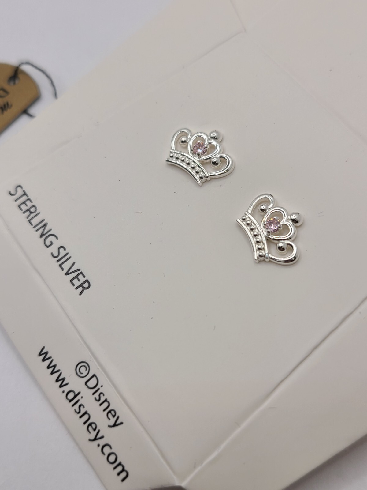 Disney Sterling Silver Pink CZ Princess Crown/Tiara Pierced Earrings NO BOX