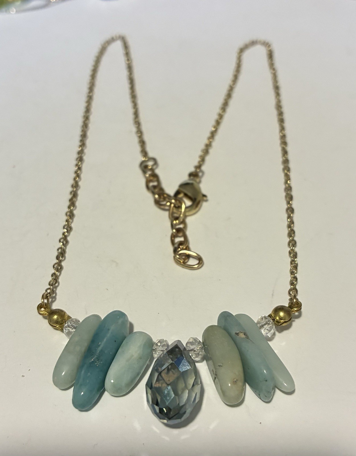 Vintage 18” Gold Tone Necklace Chain Blue/Green Stones