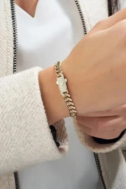 1 CT Round Cut Simulated Diamond Elegant Cuban Bracelet 14k Yellow Gold Plated