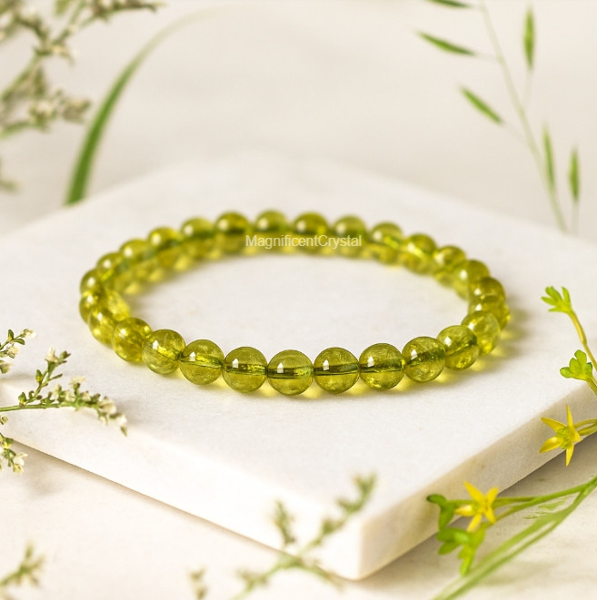 Peridot Bracelet 8MM Green Stone Beaded Stretch Jewelry August Birthstone Gifts