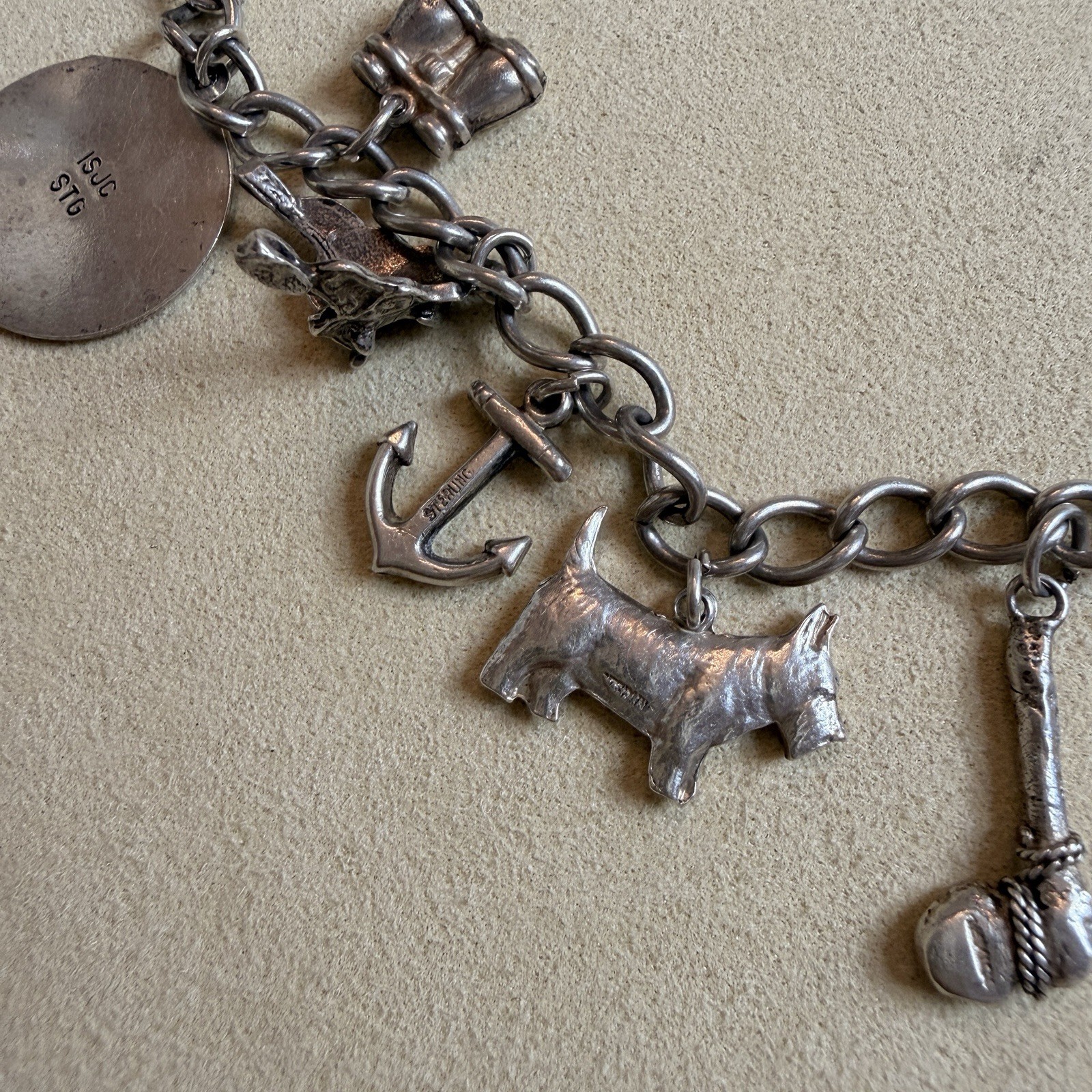 Vintage 925 Sterling Silver Charm Bracelet Size 6 3/4 inches
