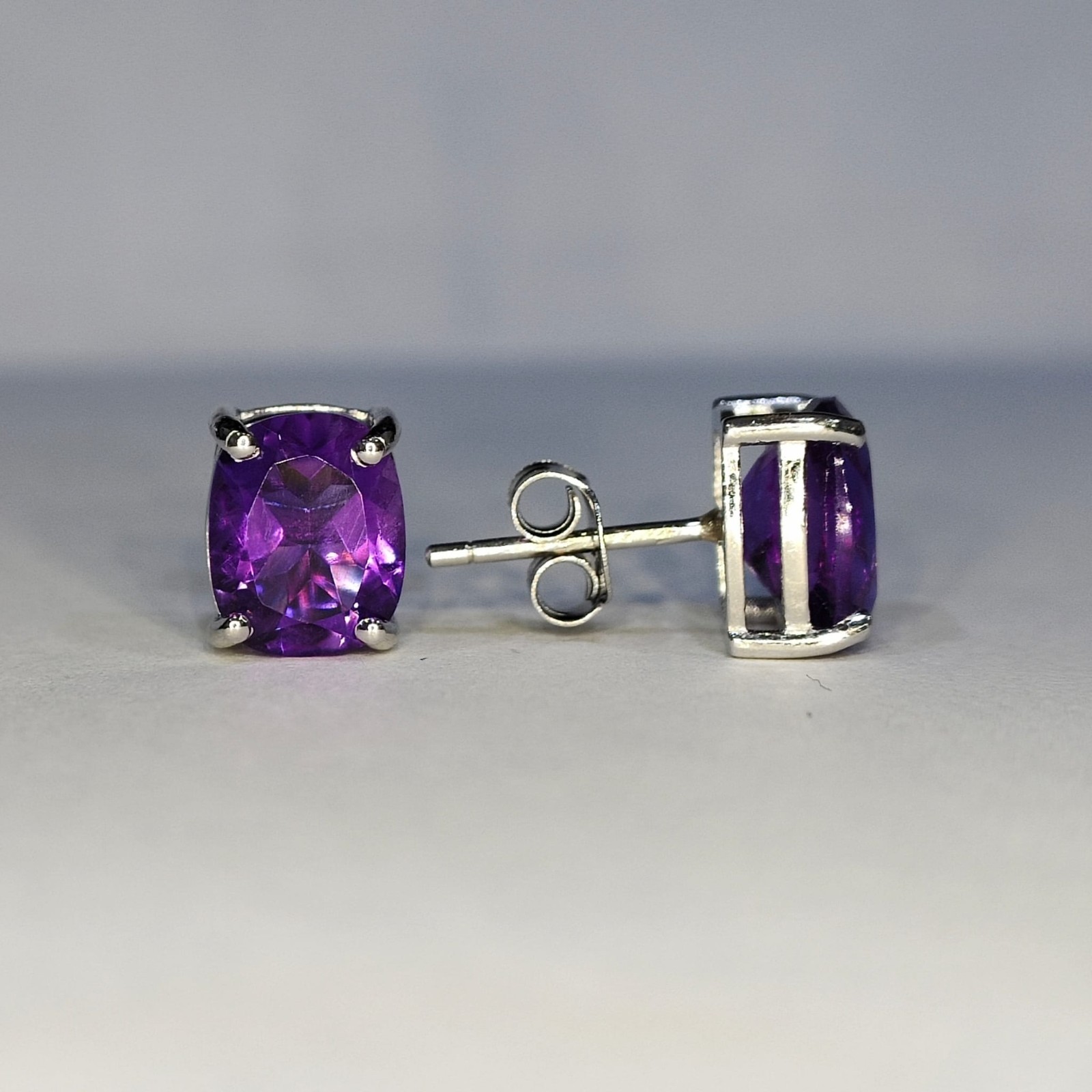 925 Sterling silver Earing Cushion Amethyst Brazil 9x7MM Gemstone Jewelry