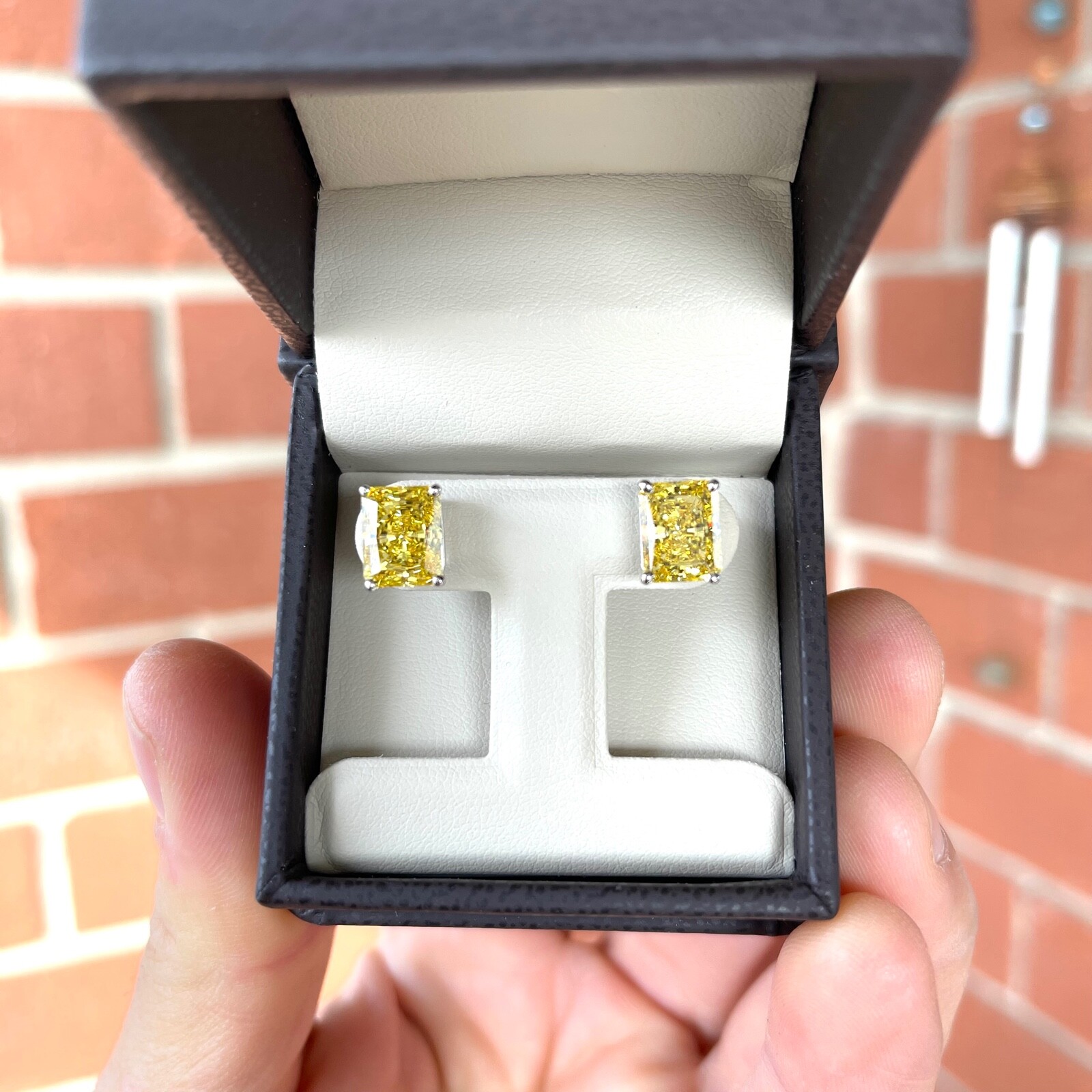 6 TCW Fancy Canary Studs Earrings Light Yellow Man Made Radiant Cut Diamonds 14k