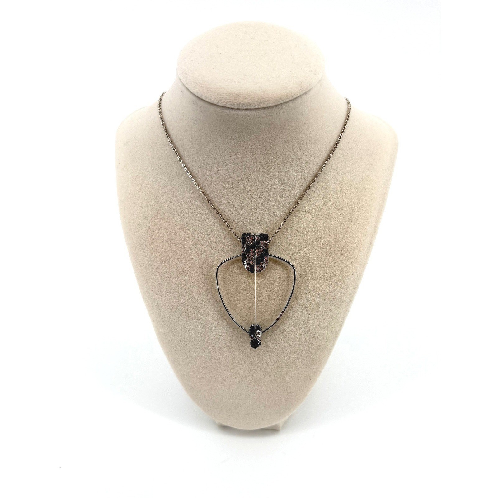 Vintage Style Monocle Magnifying Glass Necklace Rhinestone +2.50 Silver Black