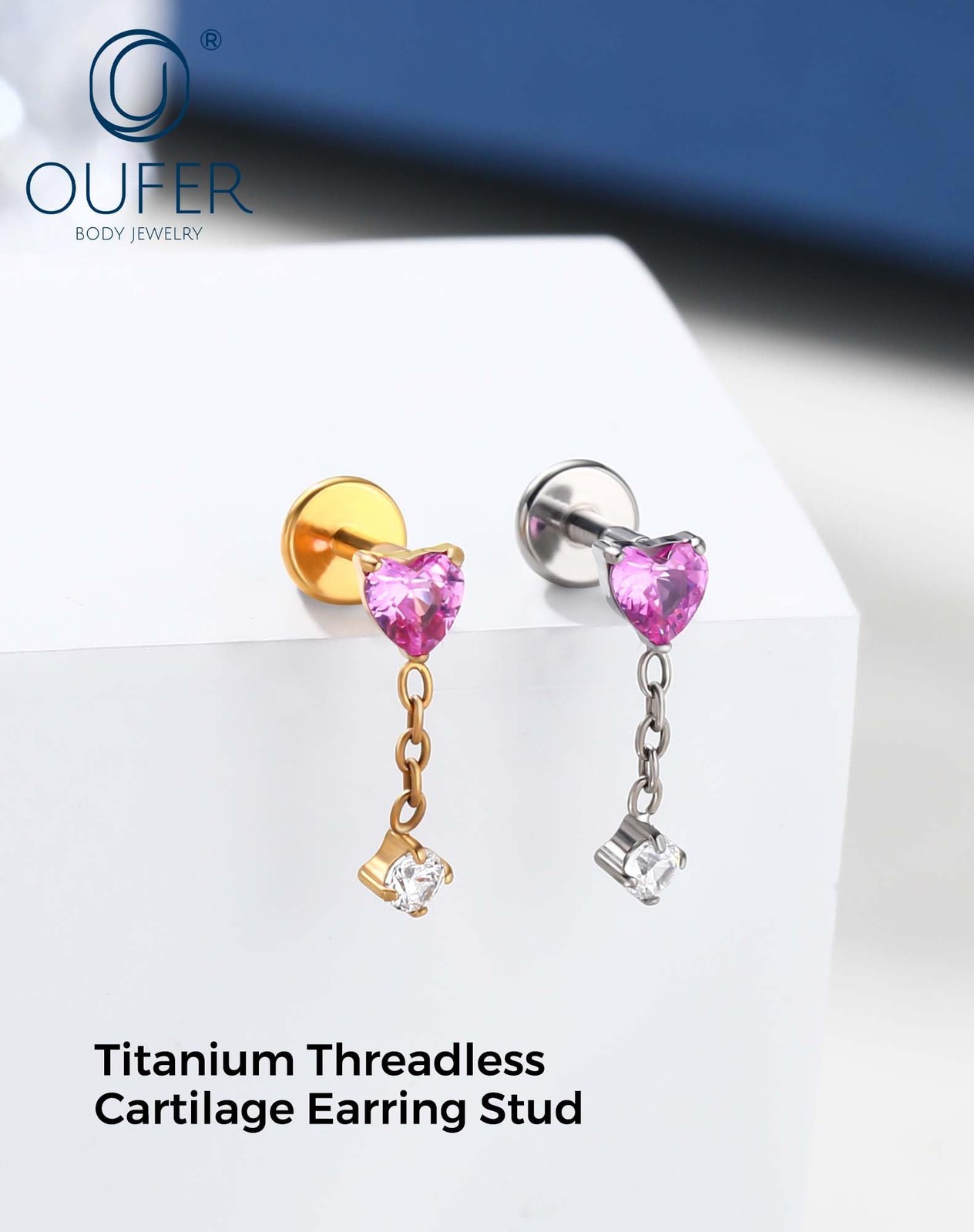 OUFER Body Piercing Titanium Dangle Forward Helix Earring 18G Heart 6mm, gold