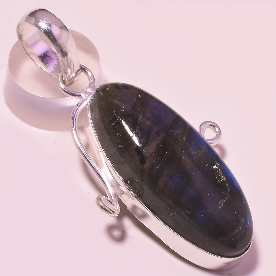 Blue Fire Labradorite Gemstone Handmade Engagement Jewelry Pendant 1.9″ K188