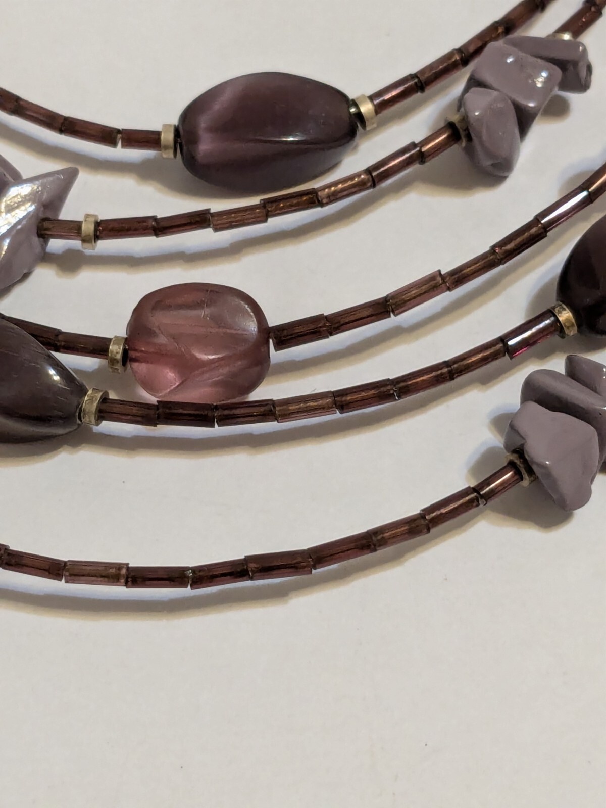 NY & Co 5 Layer Wire Necklace With Purple Glass & Acrylic Beads. *FLAW*.