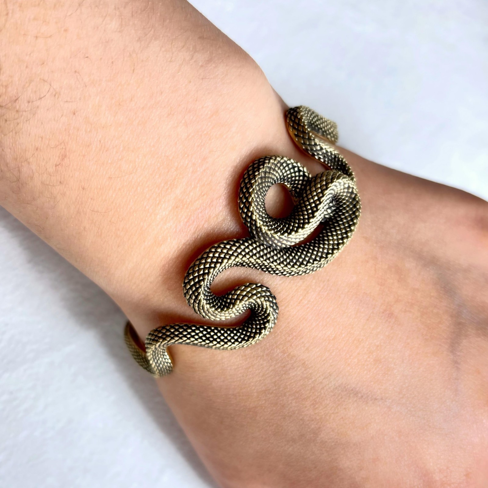 Brass Snake Cuff Bracelet Adjustable Handmade Animal Jewelry, Viper Oath