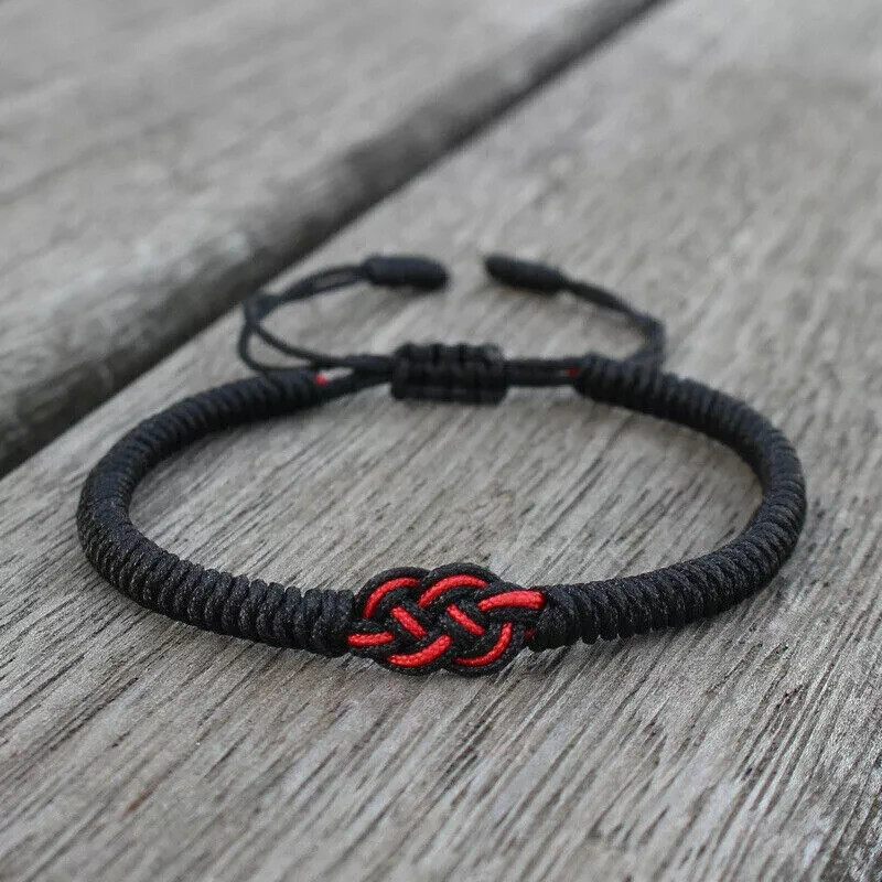 2Pcs Red Black String Braided Bracelet with Lover Knots for Couple Luck Fortune
