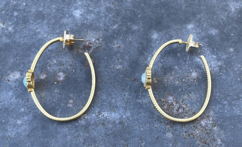Freida Rothman gem-cut blue gemstone 18k gold-plated Hoop Earrings