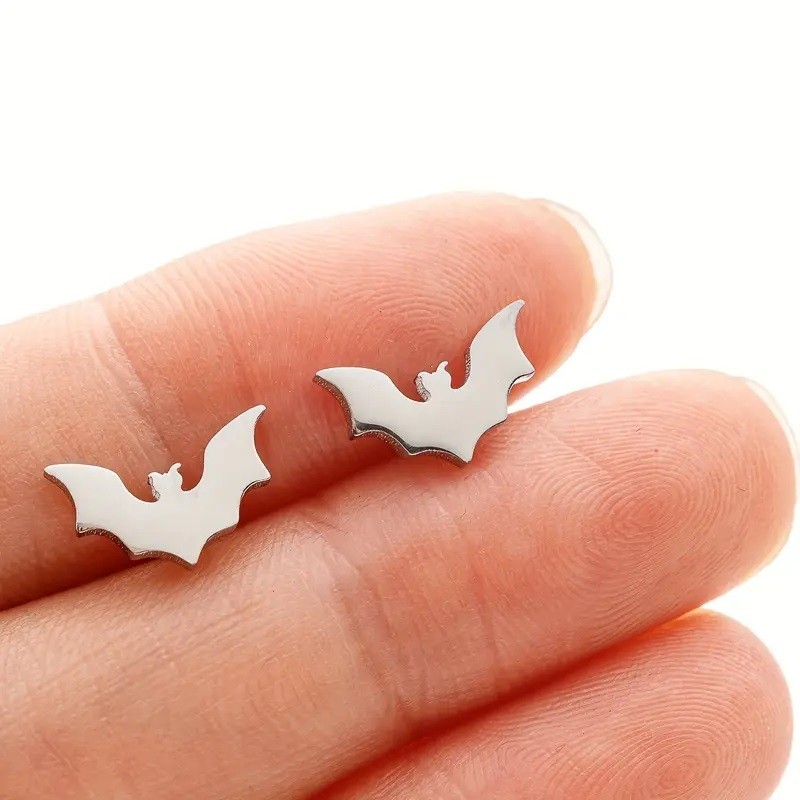 🦇 BAT STUD EARRINGS — Halloween & Gothic Stainless Steel Jewelry