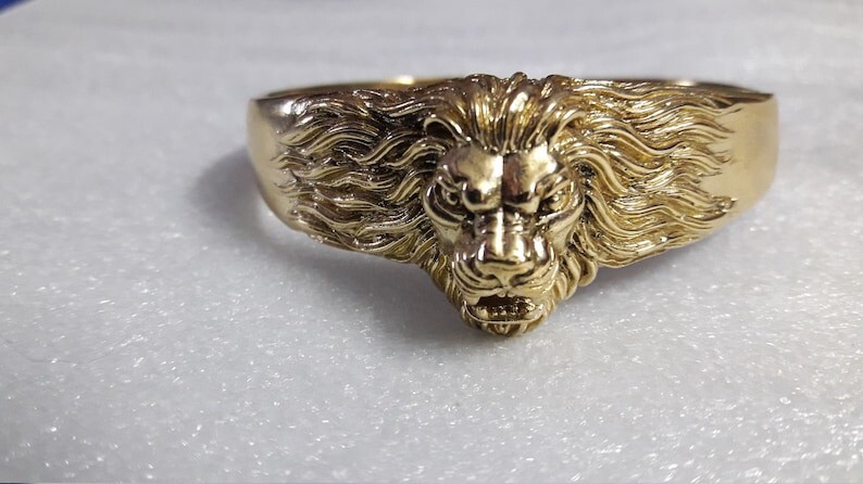Handmade Solid Yellow Brass Lion Face Beautiful Bracelet Kada,Cuff Kada .