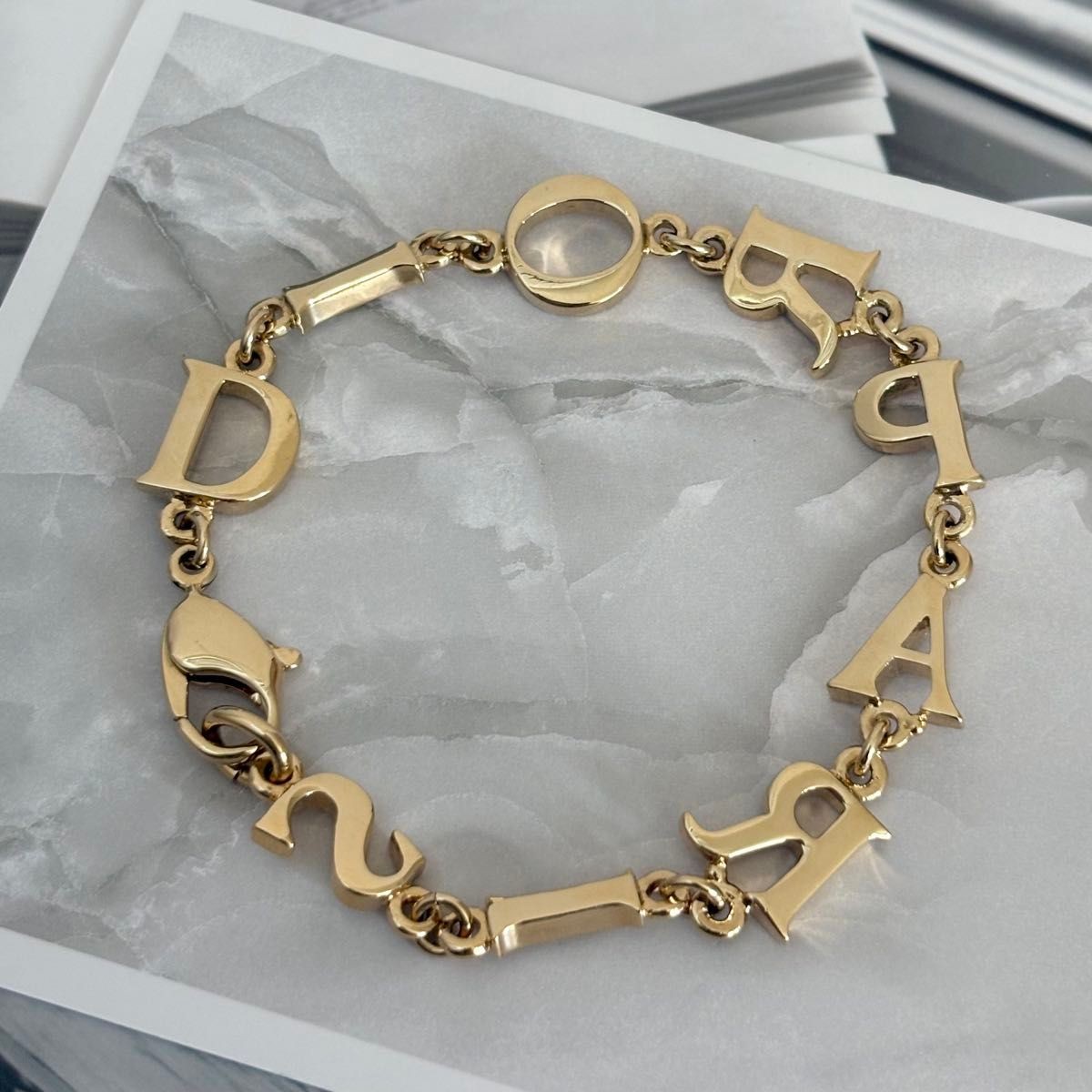 Christian Dior Paris Logo Chain Bracelet Gold Tone 19.5cm Accessory w/Box