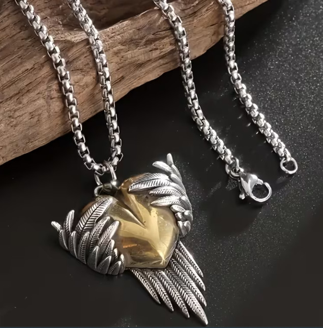 New Catholic Blessing Guardian Angel Wing Love Heart Pendant Necklace Christian