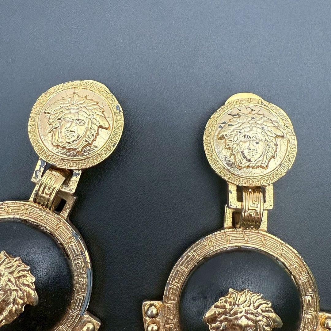 Gianni Versace Earrings Gold Medusa Double Strand Womens Vintage From Japan