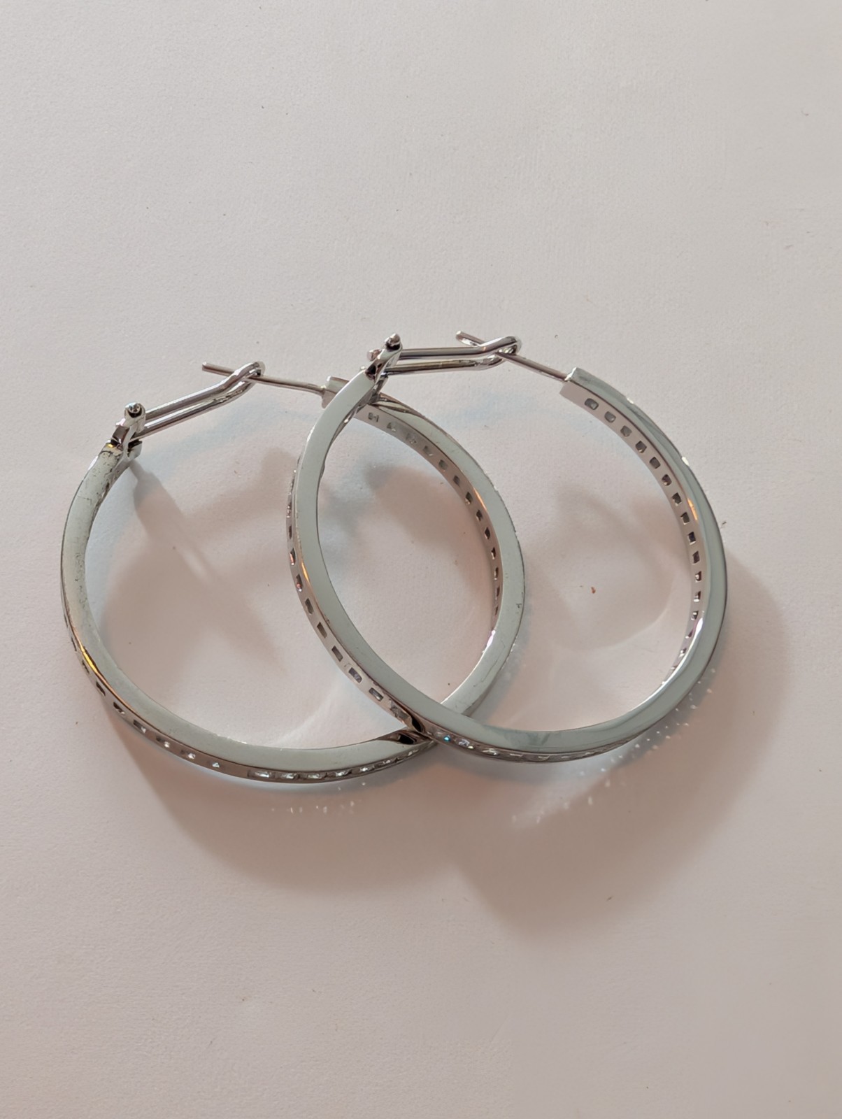 Milor Italy 925 Silver Cubic Zirconia CZ Hoop Leverback Earrings 1.75″ 11 Grams