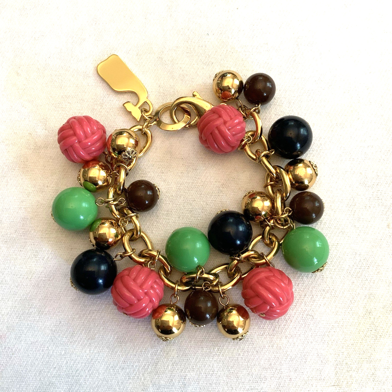 VINEYARD VINES Preppy Pink Green Nautical Knot Chunky Dangle Charm Bracelet