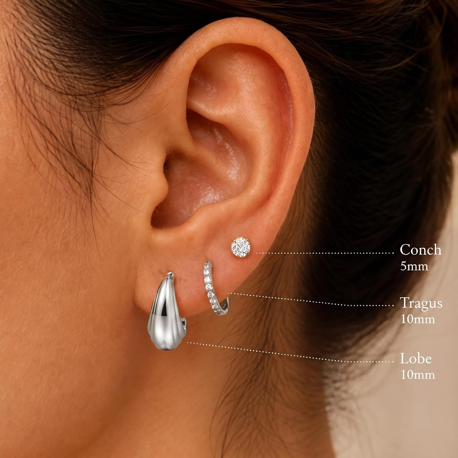 3Pcs Stackable Earrings Set for Multiple Piercings – Gold & Silver Plated Huggie