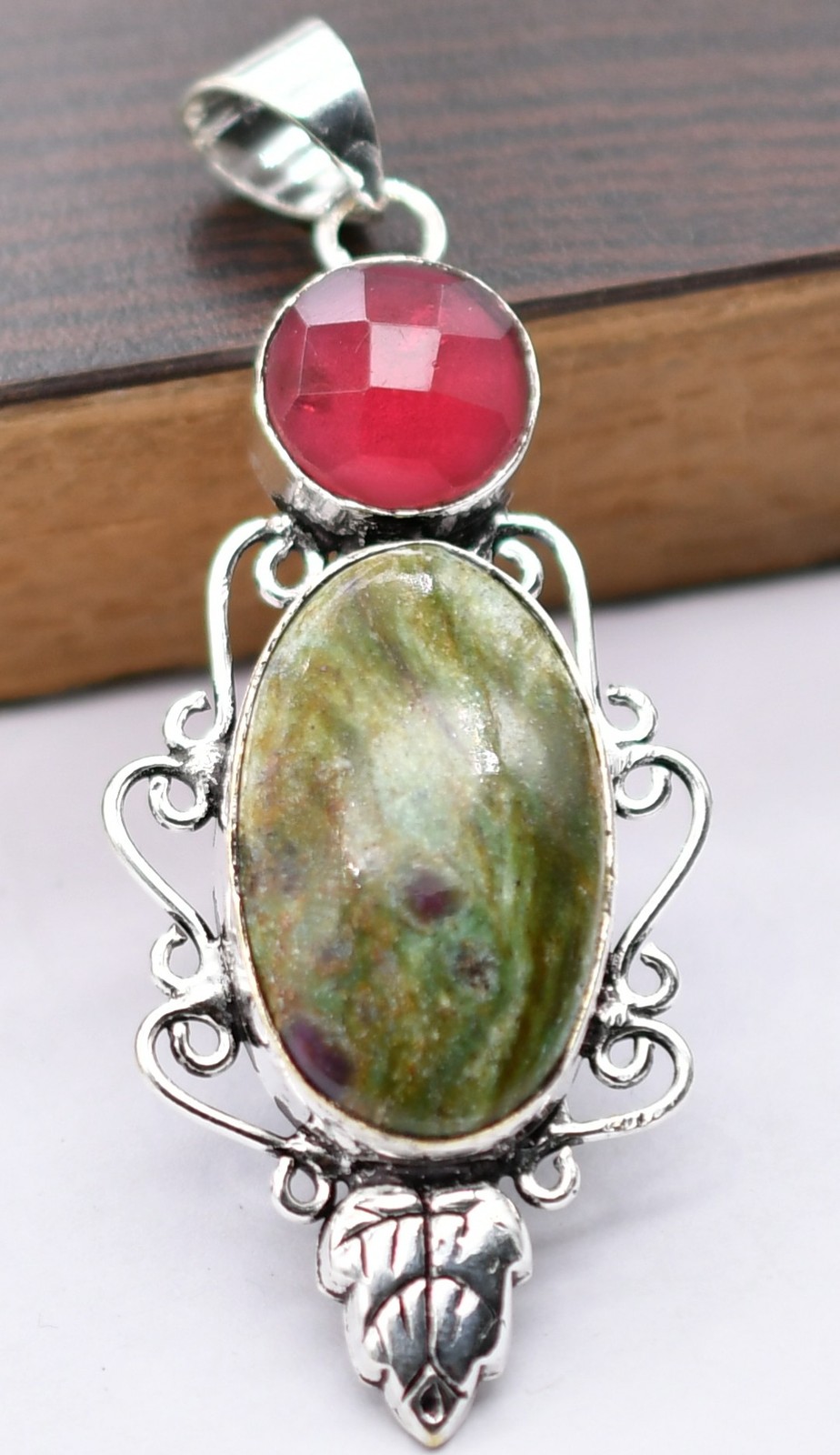 Ruby Fuchsite & Other Natural Gemstone Ethnic Pendant Jewelry 2.75″ J 114