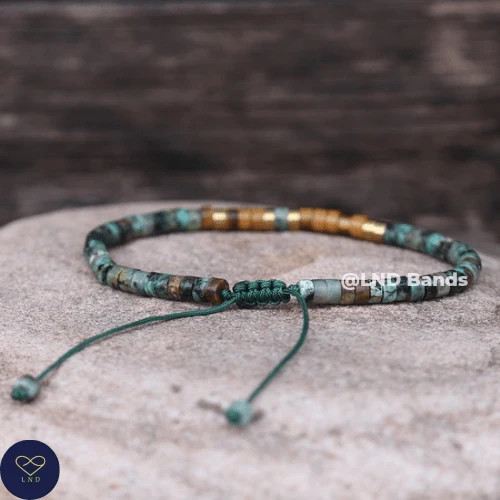 Morse code LET THEM African Turquoise Tiger eye, Adjustable Affirmation Bracelet