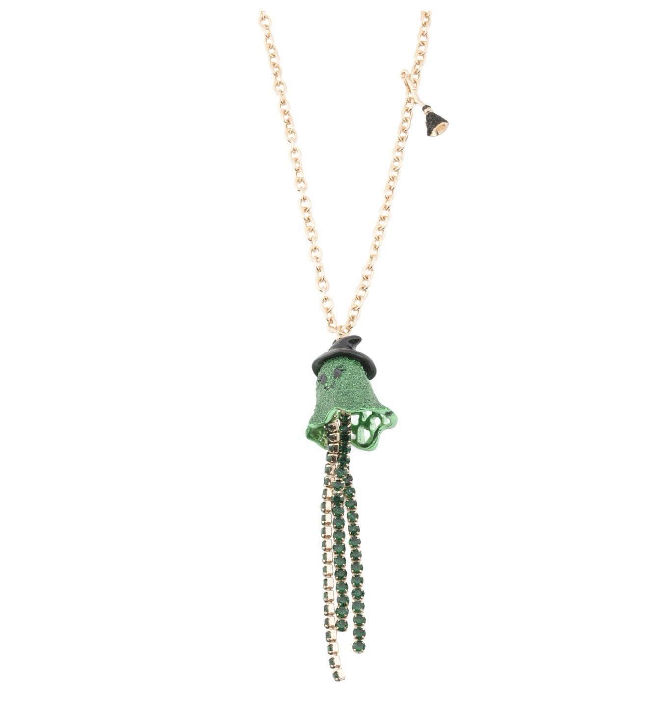 Betsey Johnson Halloween Green Glitter Ghost Rhinestone Witch Necklace NWT