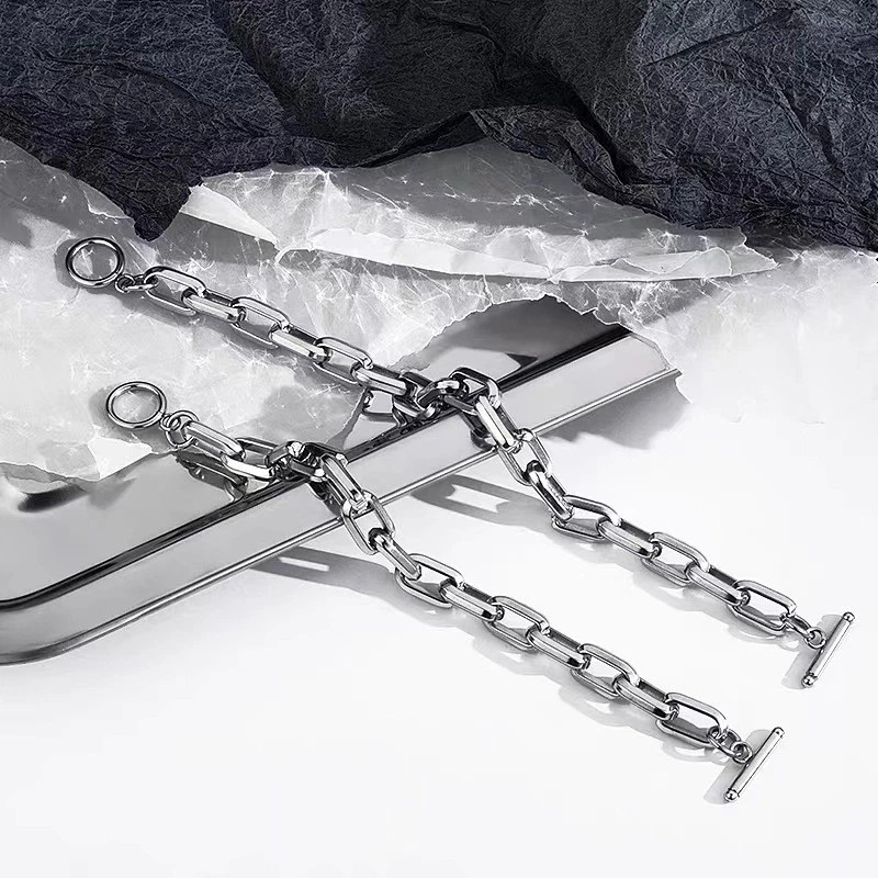 Silver Mens Punk Titanium Steel Chain Curb Cuban Link Bracelet Gifts Men Women