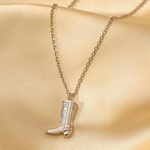 Silver Cowboy Boot Pendant Necklace–Western Country Jewelry, Cowgirl Cowboy Boot