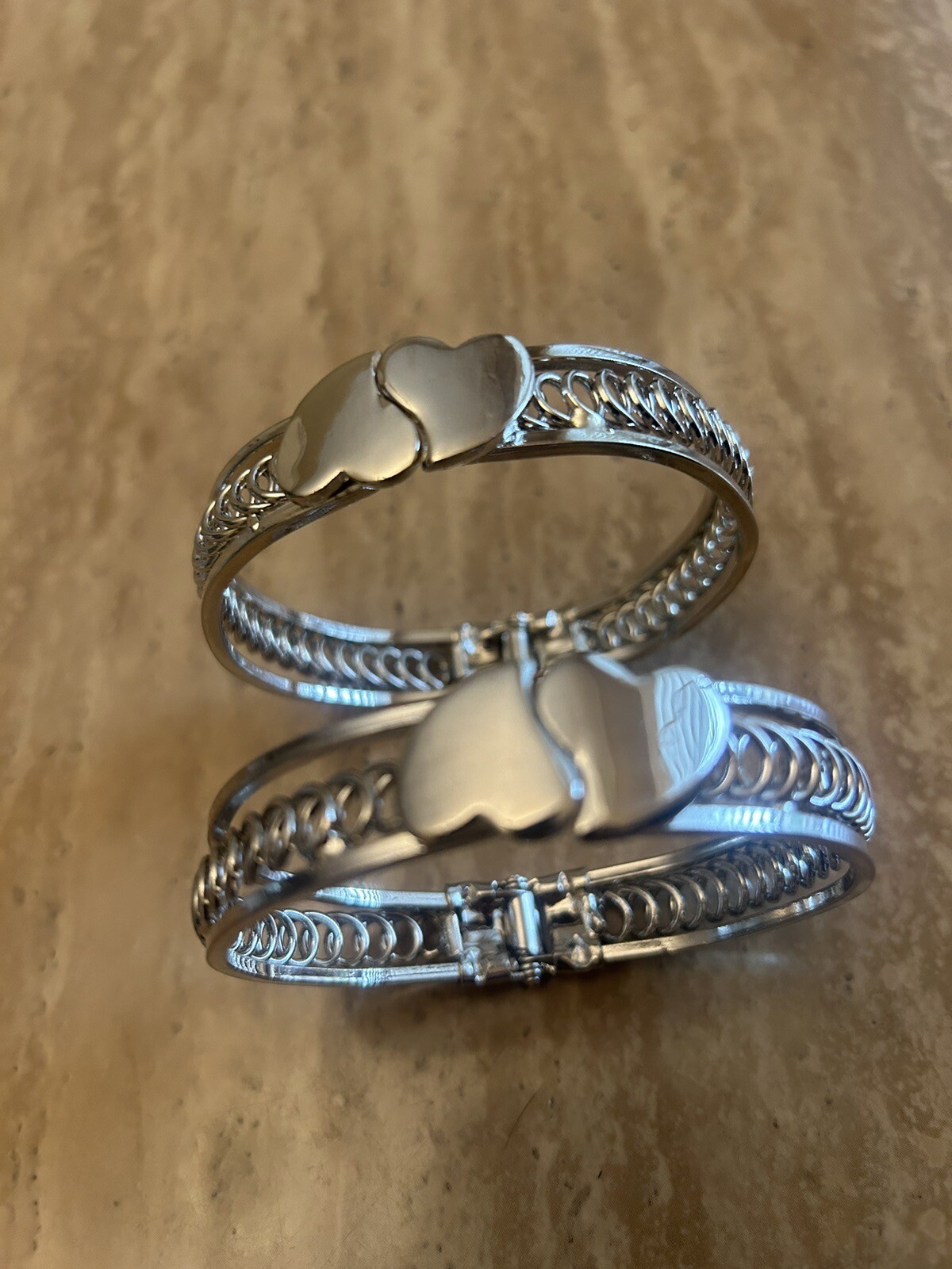The Buyer Gets 2 new Silver Double Heart Bracelets-USA Vendor-Free Shipping