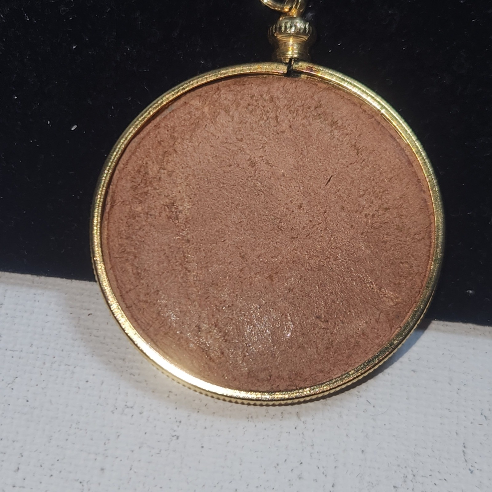 Vintage Embossed Leather Portrait Pendant Gold Tone Round Medallion
