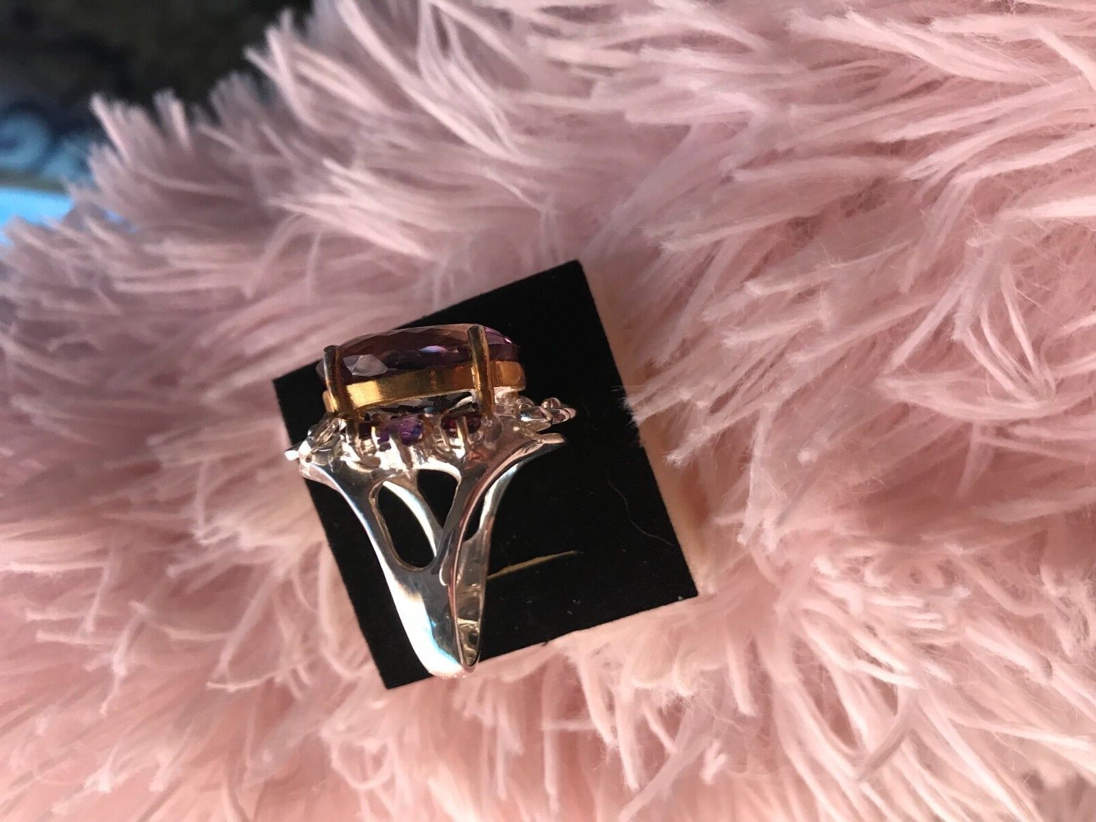 HUGE 18+ CARATS AMITRINE AMETHYST RHODOLITE GARNET RING 925 STERLING SILVER SZ 9