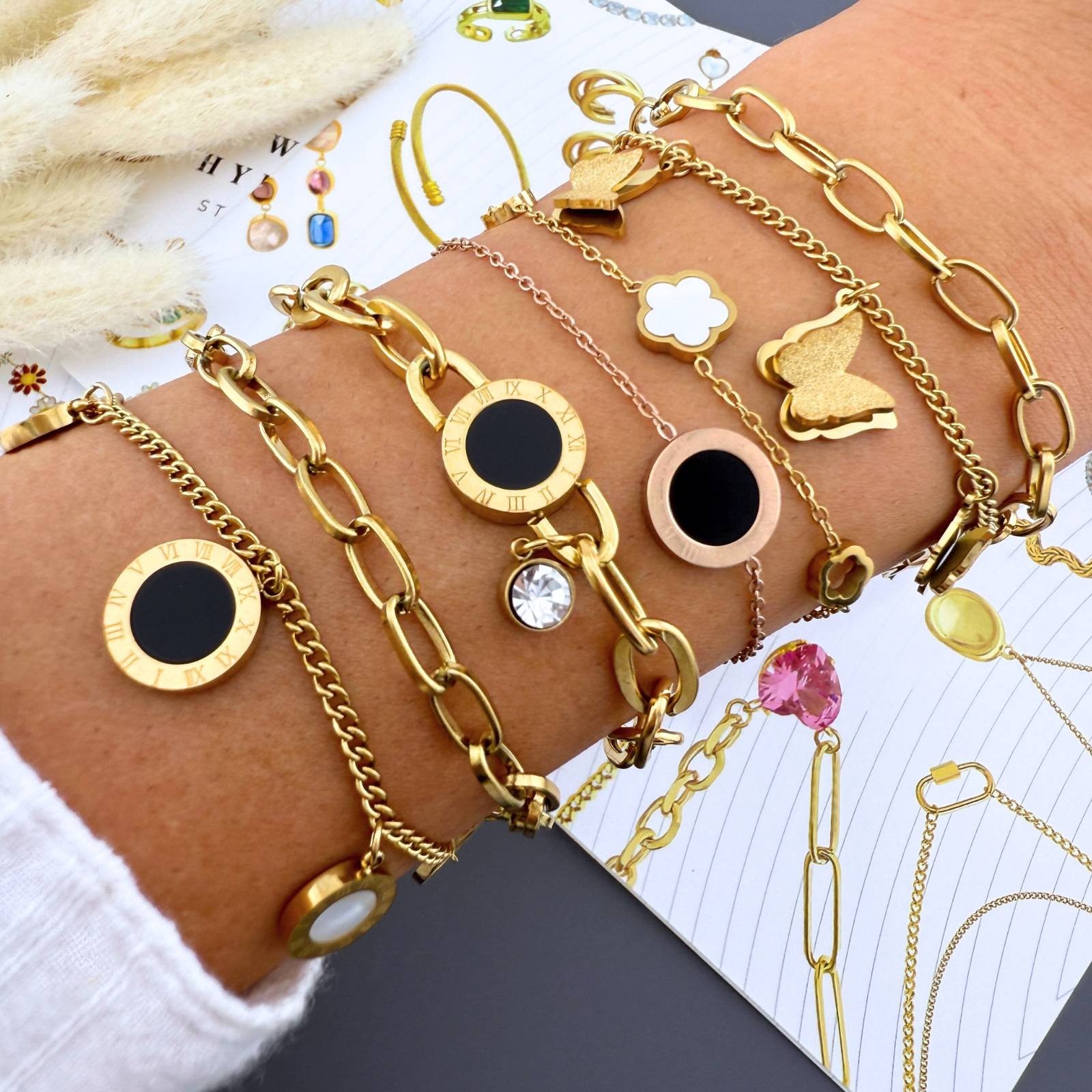 CZ Gold Bracelet 18K Plated Stainless Steel Adjustable 15+5cm Waterproof