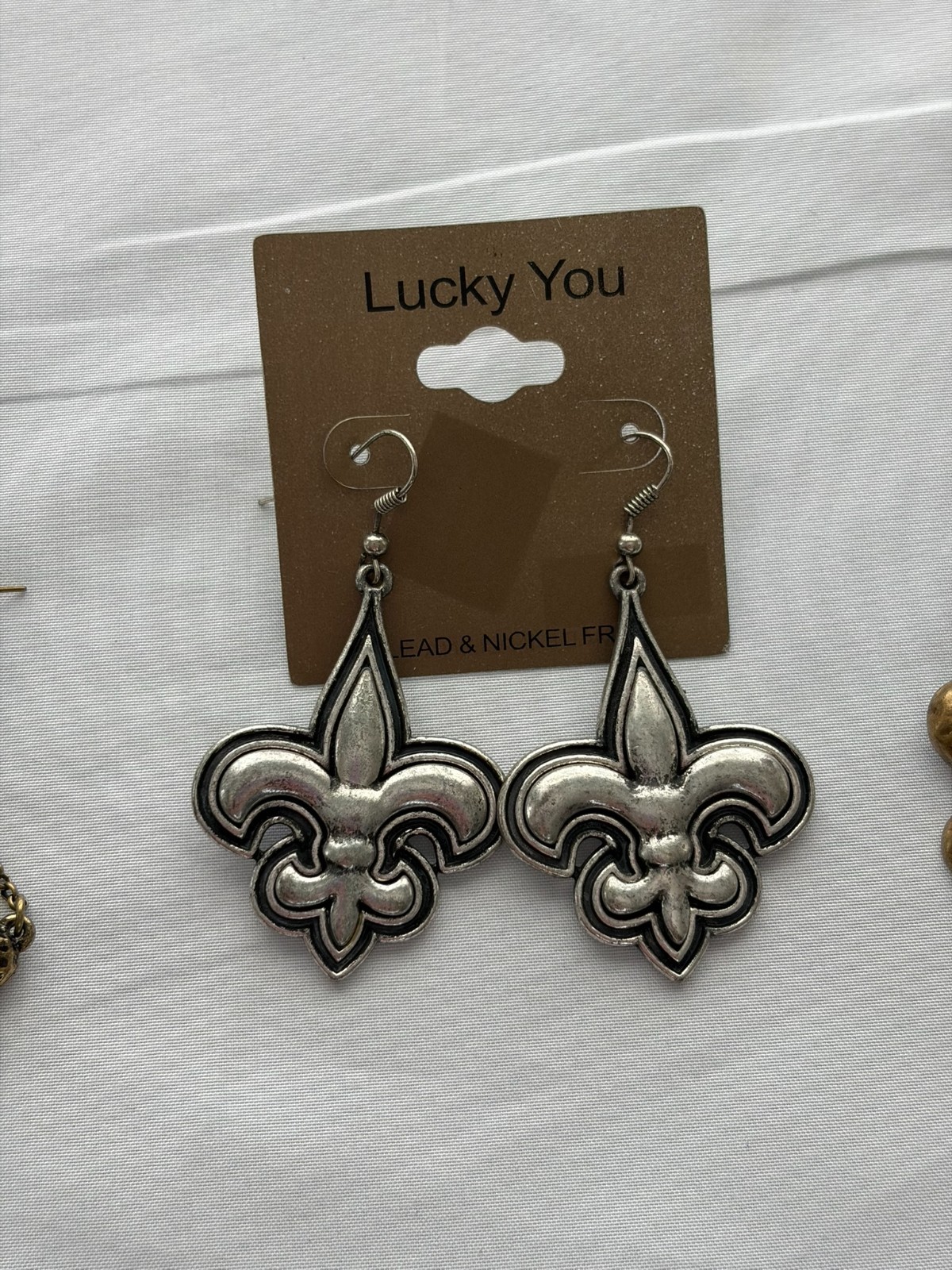 Lot of 6 Fleur De Lis Earrings NWT Silver Bronze Dangle Rhinestone Mixed Styles