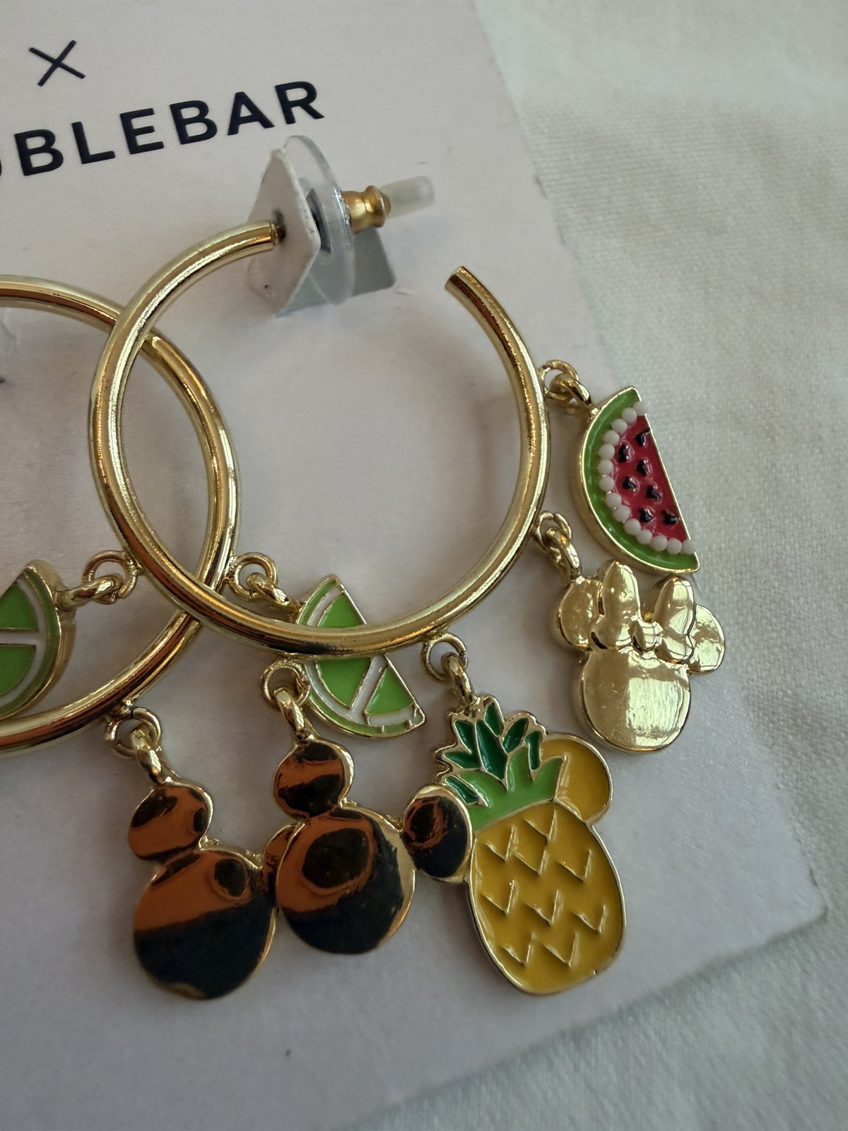 Disney BaubleBar Mickey & Minnie Gold Hoop Earrings – Fruit Charms NEW