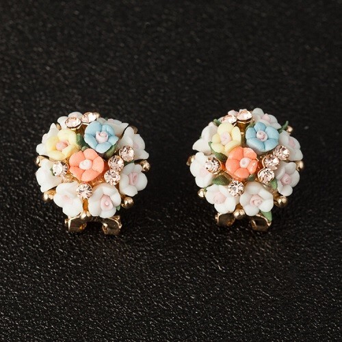 Beautiful S925 Silver Ceramic Small Flowers Earrings English Lock e000035