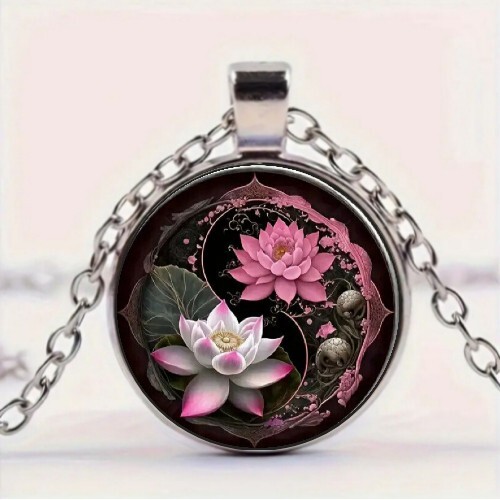 Lotus Flower Round Pendant Necklace Jewelry Gift