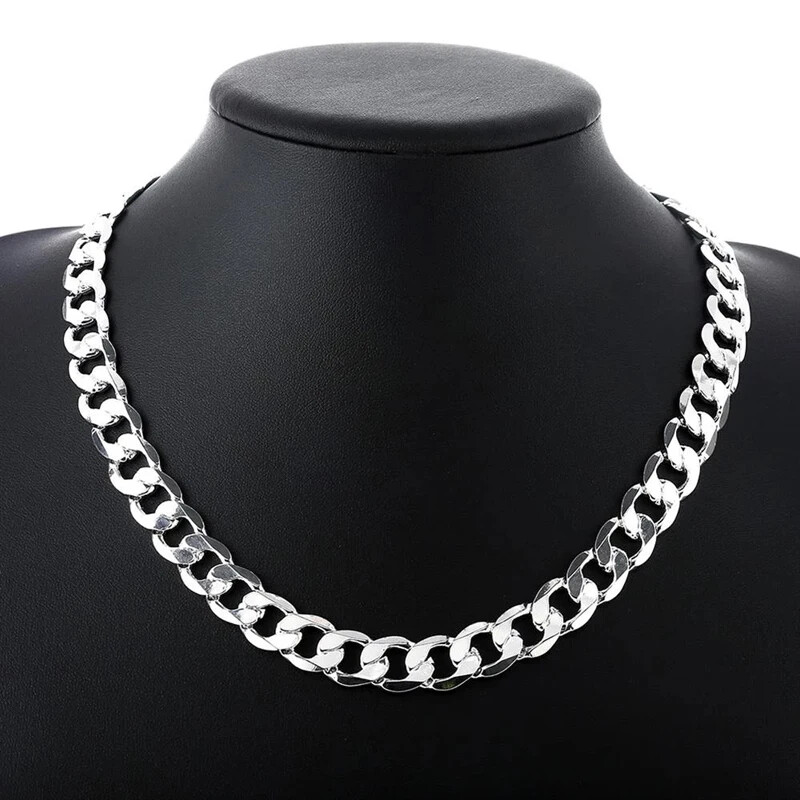 925 Sterling Silver necklace classic 12MM chain 18-30 inches Fashion jewelry
