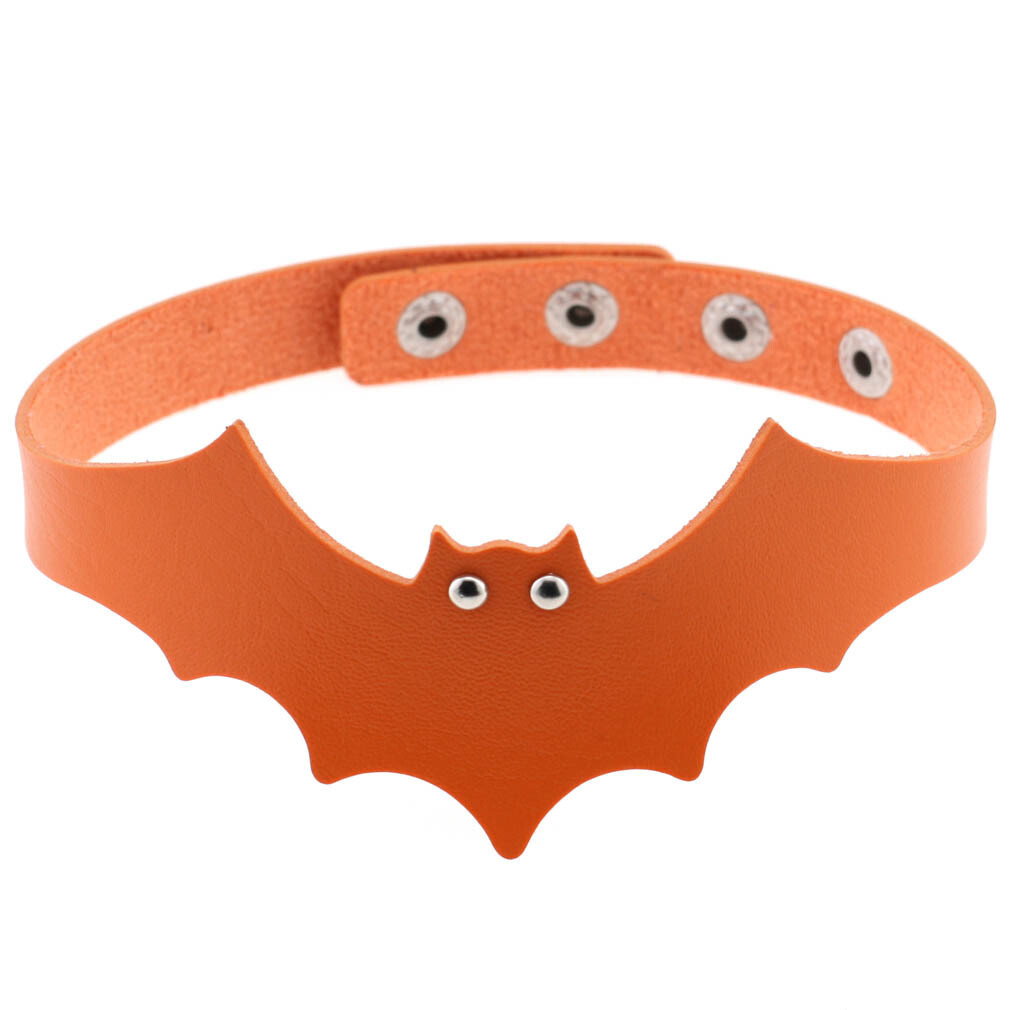 Gothic Bat Pattern PU Leather Choker Collar Necklace Halloween Cosplay Party