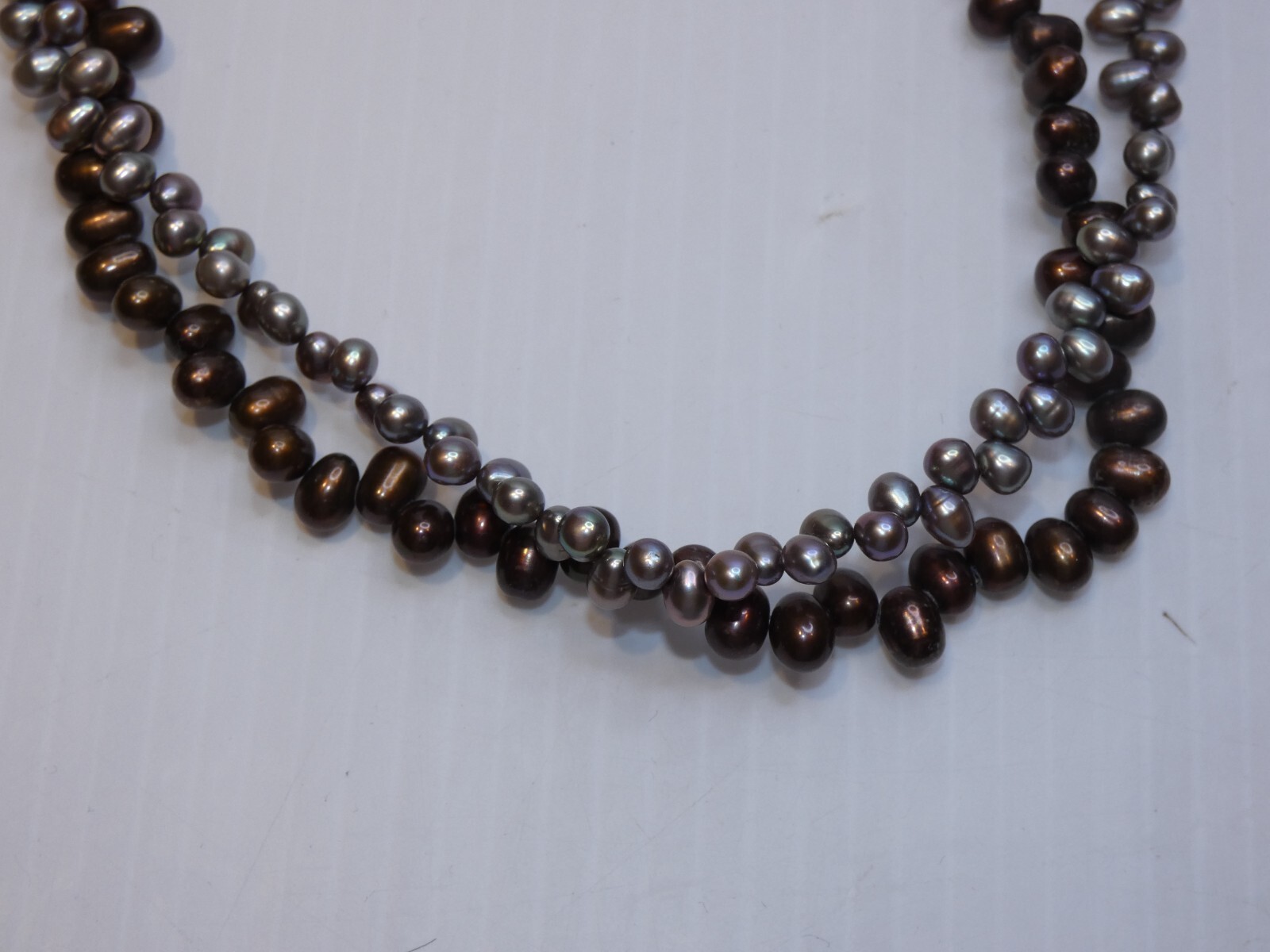 Baroni Double Strand Metal Bead Necklace, Bronze and Silver, Sterling Clasp