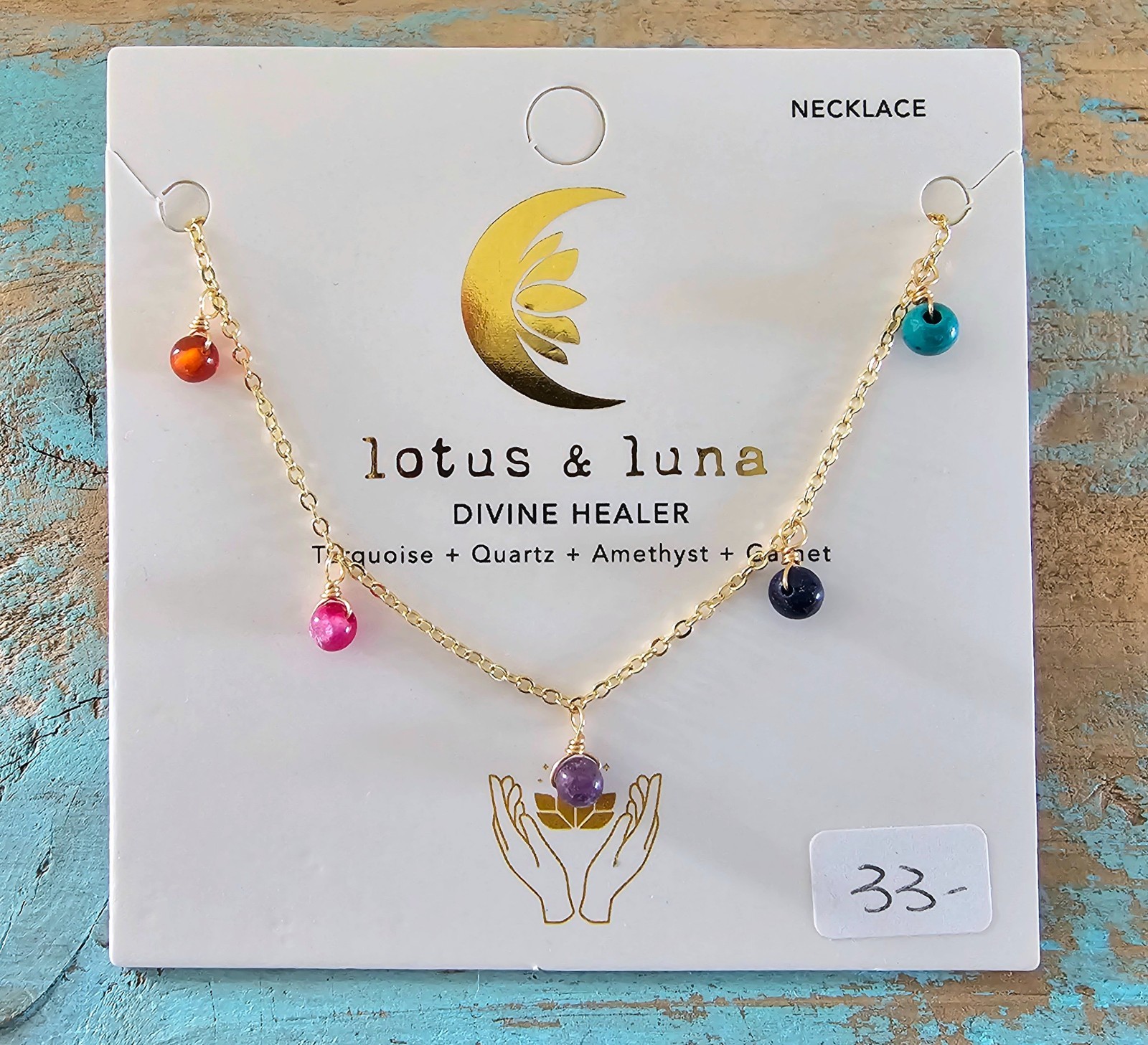 Lotus and Luna Divine Healer Gemstone Drop Necklace. NWT.