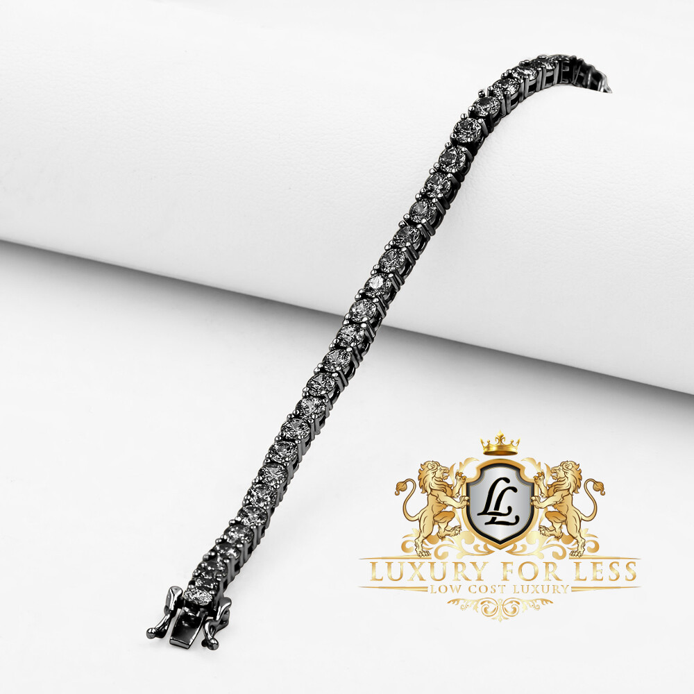 Black Gold Tone High Quality AAA+ Grade Simulated Diamond 1 Row Tennis Bracelet