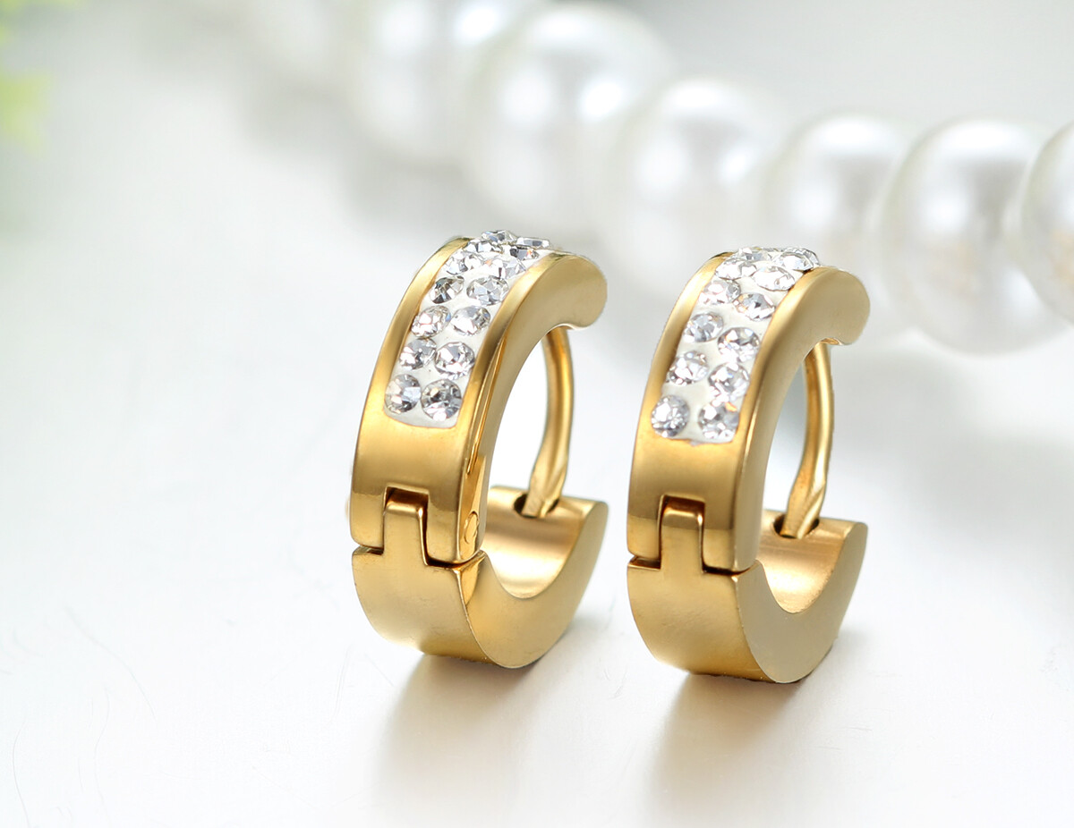 Men’s Women’s Unisex Stainless Steel Rhinestone Charm Hoop Huggie Earrings 2PCS
