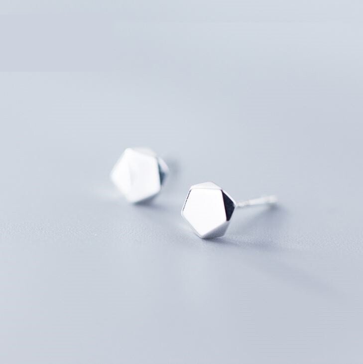 925 Sterling Silver Geometric Pentagon Black Post Stud Earrings Gift Box PE18